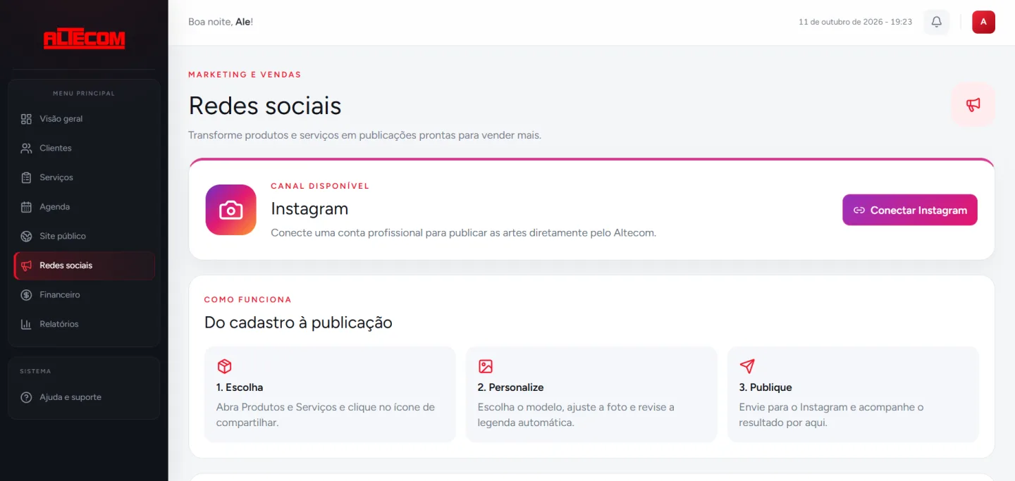 Área financeira do Sistema Altecom