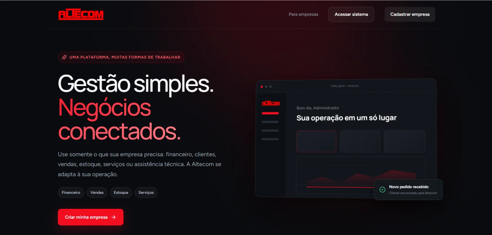 Tela inicial do Sistema Altecom