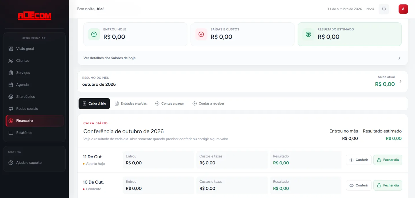 Cadastro de serviços no Sistema Altecom